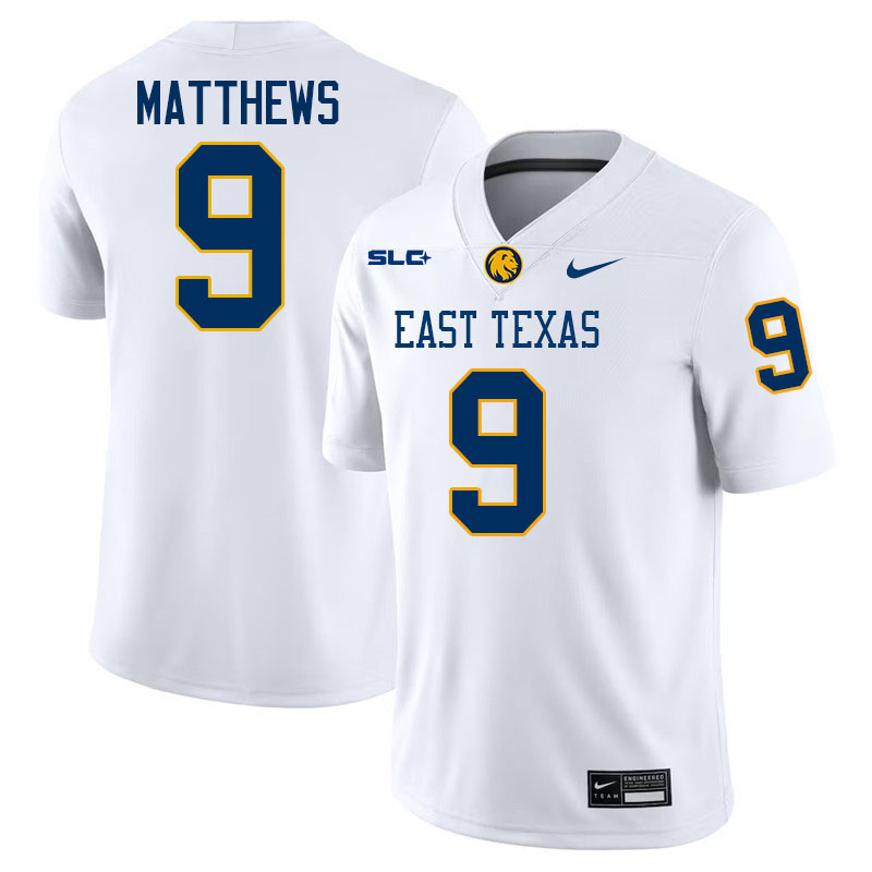 East Texas A&M Lions #9 Devin Matthews College Football Jerseys,Uniforms-White